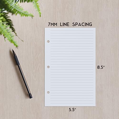 Half Letter Lined Paper, 3-Hole Punched, 250 Sheets/500 Pages, 100 GSM, Line Paper Binder Refill, 5.5 in. x 8.5 in., fits in Half Letter 3-Ring Binders, Mini Binder Refill Inserts - size: 250 Sheets/500 Pages