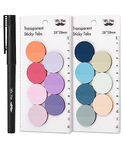 Mr. Pen- Round Transparent Sticky Notes, 1.1” Diameter, 14 Pads, 560 Sheets | Colorful, Water-Resistant See-Through Sticky Notes & Fineliner, Smooth Writing, Note Tabs for Bible Journaling, Studying - color: Pastel, size: 560 pcs