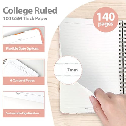 A5 Lined Spiral Journal Notebook, 146 Pages Hardcover Notebook with 100 GSM Thick Paper, Inner Pocket & Elastic Closure, 5.7" x 7.9", Notebooks for Work, School, College, Office, Journaling & Note Taking - color: Flower-A