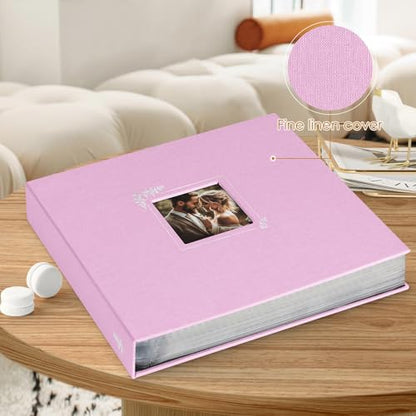 Lanpn Scrapbook Photo Album 12x12, Linen Window Design Cover Top Load 3 Ring Folder Binder Photobook Photo Book 12 x 12 inch with 30 Plastic Sleeves 60 Pages Pink - color: Pink, size: 12x12"