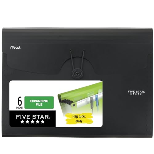 Five Star Expanding File Organizer, 6-Pocket Accordian File Organizer, Bungee Closure, Holds 8-1/2" x 11" Paper, Black (72391) - color: Black, size: Pack of 1