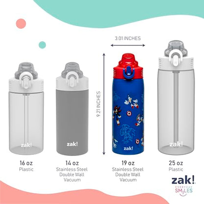 Zak Designs Sonic the Hedgehog Sage 19oz Leak-Proof Straw Kids Water Bottle | BPA Free, Insulated Stainless Steel, Cupholder Friendly, Dishwasher Safe, Lid Lock, Handle, For School, Home, Travel - color: Sonic the Hedgehog (Sage)