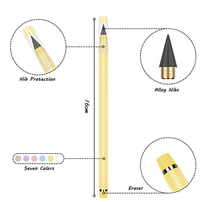 HOTUT Inkless Pencil,7PCS Infinity Pencils with Extra 7 Eraser Reusable Inkless Everlasting Pencil with 7 Replaceable Nibs for Students Writing Drawing Home Office School Supplies - color: Light Multicolor