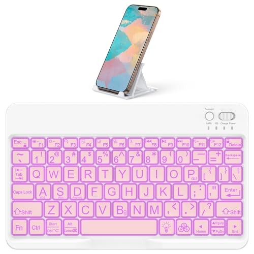 OMOTON Large Print Bluetooth Keyboard for iPad iPhone Windows Tablets - 7 - Color Backlit with Enlarged Keycaps, Rechargeable Wireless Keyboard for iPad 10th/9/8/7, iPad Pro Air Mini etc (Pink) - color: Pink