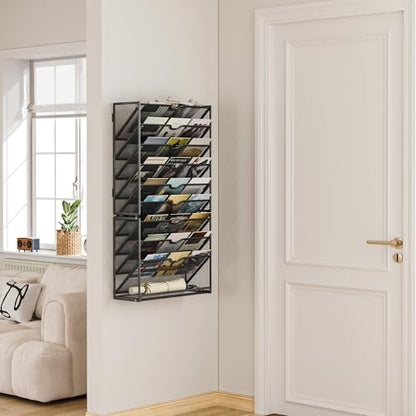 Lavatino 10-Tier Hanging Wall File Folders Organizer - Black Metal Mesh Paper Magazine Document Mail Holder File Organizer for Office School Home Wall Mount or Desk Supplies Organization