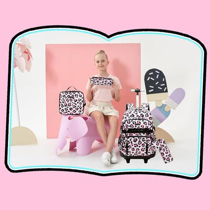Meetbelify Rolling Backpack for Girls Boys Backpacks with Wheels Kids Carry on Luggage for Girls Boys - color: Girl Love