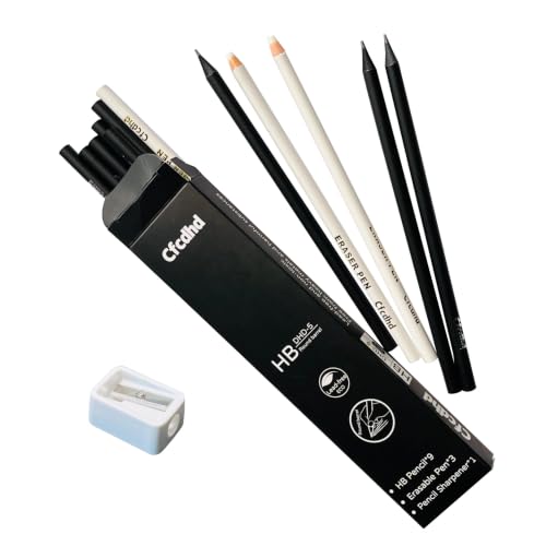 #2 HB Pre-Sharpened Wood-Cased Graphite Pencils 9 Pack | 3 Pencil-Style Erasers & 1 Pencil Sharpener，Ideal for Writing, Drawing & Sketching, Perfect for Students, Adults, Artists