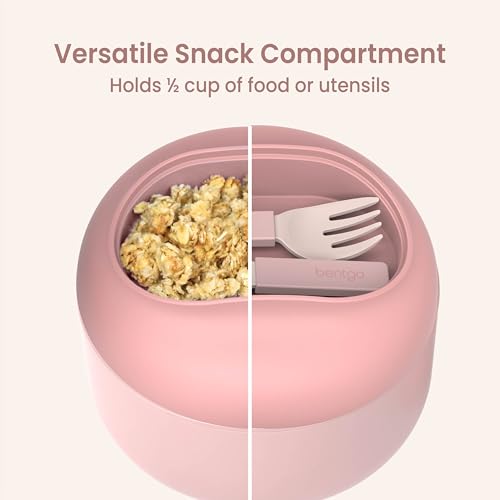 Bentgo Bowl - Insulated Leak-Resistant Bowl with Snack Compartment, Collapsible Utensils and Improved Easy-Grip Design for On-the-Go - Holds Soup, Rice, Cereal & More - BPA-Free, 21.2 oz (Blush) - color: Blush