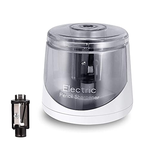 Electric Pencil Sharpener, Battery Operated for Kids Artists Adults, Automatic Sharpen for 2B/HB/Colored Pencils, Portable for Classroom (White) - color: White