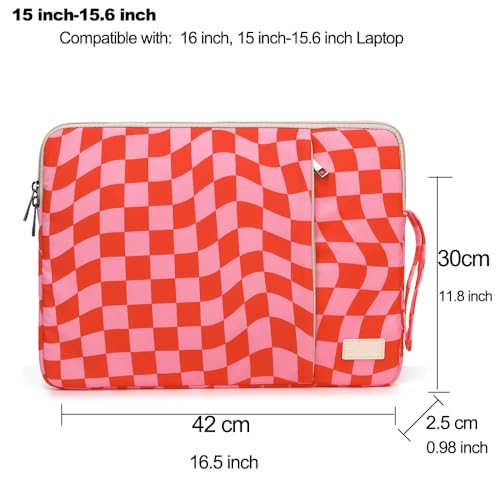 Laptop Sleeve 13.3 inch14 Inch, 15.6inchWater Resistant Traveling Computer Cover with Handle, Shockproof Protective Carrying Laptop Case (Y8-Pink Checker, 15 inch-15.6 inch) - color: Y8-Pink Checker, size: 15 inch-15.6 inch