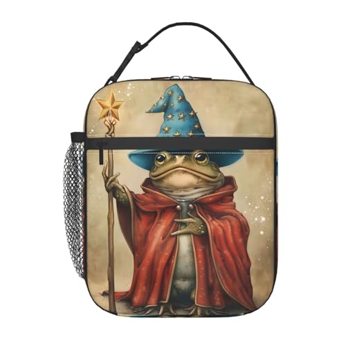 Wizard Frog Lunch Box for Kids,Magical Animal Vintage Insulated Bag for Student,Retro Thermal Insulation Cooler Tote Bags for School Work Picnic Camping Outdoor Gifts - color: Frog 01