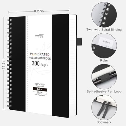 RETTACY Spiral College Ruled Notebook, 300 Perforated Pages (8.2" x 11.2") | 100 GSM Thick Paper, Flexible Plastic Cover, for School, Work, Writing, Journaling (Coffee Brown) - color: Coffee Brown