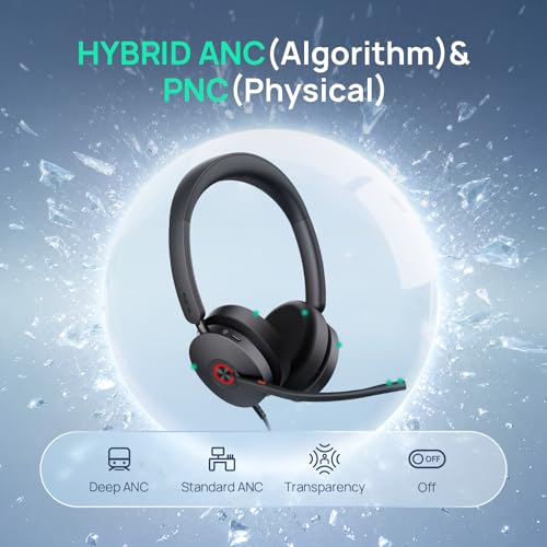 Yealink UH48 ANC Wired USB-C/A Headset,6 AI Noise-Canceling Microphones | Teams/Zoom Certified, Dual-ear Headphones, Call Center,Home,Plug & Play for Laptop/Phone/Computer,Dynamic EQ, 360° Busylight