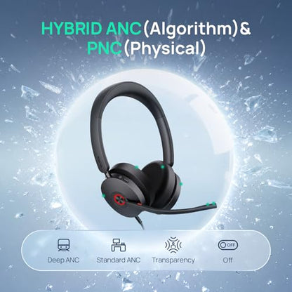 Yealink UH48 ANC Wired USB-C/A Headset,6 AI Noise-Canceling Microphones | Teams/Zoom Certified, Dual-ear Headphones, Call Center,Home,Plug & Play for Laptop/Phone/Computer,Dynamic EQ, 360° Busylight