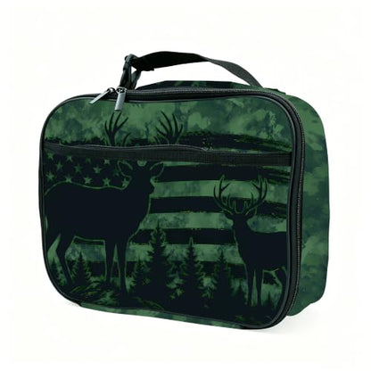 Camo Flag Deer Lunch Box Insulated Reusable Lunch Bag Tote Cooler for Women Men Boy Girl School Work Office Picnic - color: Camo Flag Deer