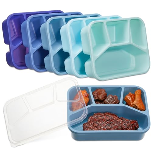 Honeydak 5 Pack Snack Containers 4 Compartment Bento Snack Boxes Reusable Lunchable Containers with Lids Divided Meal Prep Lunch Food Storage Box for School Work Travel(Blue Ombre,Mixed) - color: Blue Ombre, style: Mixed