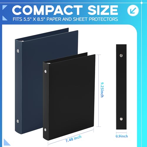 Henoyso 12 Pcs 0.5 Inch Mini 3 Ring Binders Fits 5.5" x 8.5" Paper, Holds(Capacity 140 Sheets), Plastic Flexible Three Round Rings Small Black A5 Binders Bulk for School, Office Use, Photo Album - color: Black, size: 0.5Inch