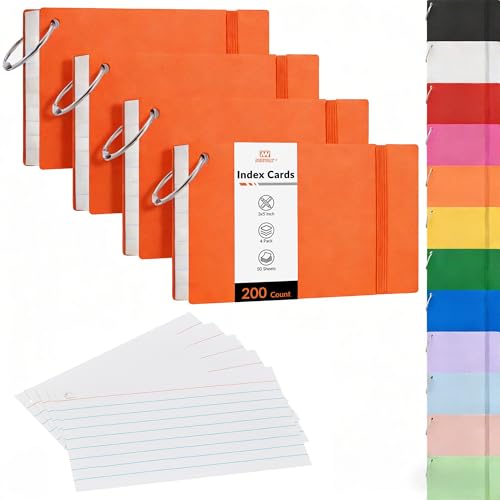 NEEWAY Ruled Index Cards with Ring 3x5 Inches, 200 Count Note Cards Lined, Flash Cards with Rings for Studying, Home and Office (Orange) - color: Orange
