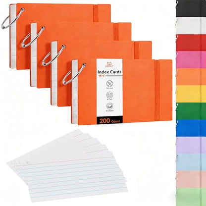 NEEWAY Ruled Index Cards with Ring 3x5 Inches, 200 Count Note Cards Lined, Flash Cards with Rings for Studying, Home and Office (Orange) - color: Orange