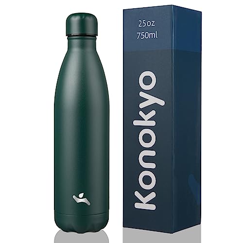 Konokyo Insulated Water Bottles,25 oz Double Wall Stainless Steel Vacumm Metal Flask for Sports Travel,Army Green - color: Army Green, size: 25 Ounces