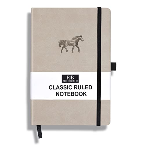 RICCO BELLO Lined Journal Notebook, Horse, Faux Leather Hardcover | With Pen Holder, College Ruled, 96 Sheets / 192 Pages, 5.7 x 8.4 Inches - color: Horse