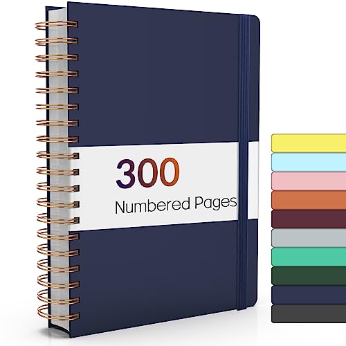Forvencer A4 Lined Spiral Journal Notebook with 300 Numbered Pages, 11" X 8.5" College Ruled Thick Journals for Writing with 100GSM Paper, Hardcover Notebooks with Contents for Work, School, Navy | Thick Journals for Writing with 100GSM Paper, Hardcover N