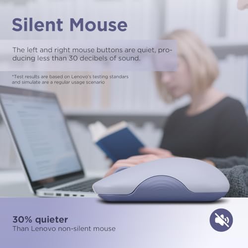 Lenovo 350 Wireless Bluetooth Mouse, Silent Click, 3 Level DPI (1000, 1600, 2400), 36 Month Battery Life, 2 Device Pairing, Meta Grape - color: Meta Grape