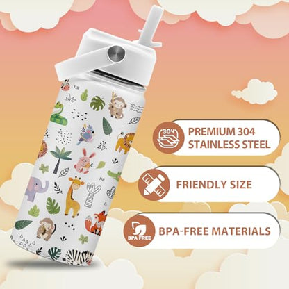 Animal Lovers Gifts,16 oz Water Bottle with Straw Lid, Forest Animals Water Bottle, Stainless Steel Insulated Tumbler, Cute Wildlife Animals Cup Gifts for Birthday Christmas - color: Forest Animals