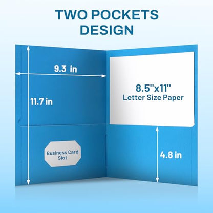 SUNEE Two Pocket Folders, 100 Pack File Folders with Business Card Slot, Textured Paper, Fit Letter Size Paper, Paper File Folder for School Office Home Business, Blue - color: Blue, style: 100-Pack