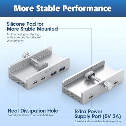 EJAY 4Ports 10Gbps USB-C HUB USB3.2 Clamp USB HUB Splitter,Mountable USB-C Adapter with Data & Power Cable for iMac 2021 and later-10Gbps(Sliver) - size: with 2 USB C&2 USB A