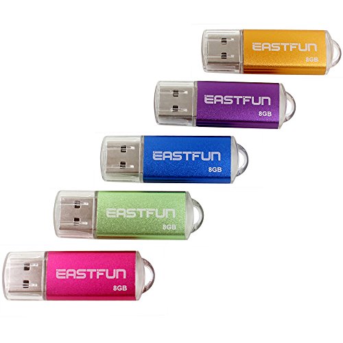 EASTFUN 5Pcs 8GB USB Flash Drive USB 2.0 Flash Memory Stick Thumb Stick Pen(Five Mixed Colors: Blue Purple Rose Green Gold) - color: 5Pack 8GB Gold Rose Blue Purple Green, size: 8GB
