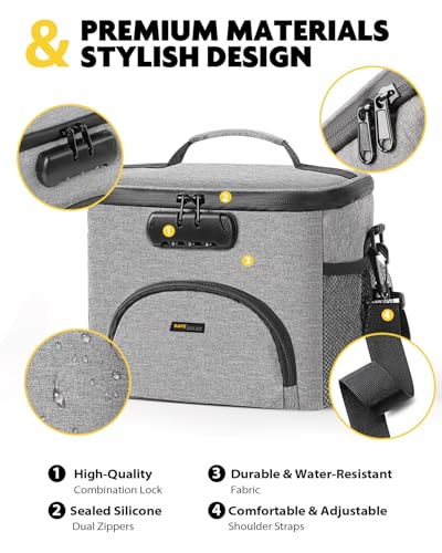 Lunch Bag with Combination Lock, Lunch Box for Men Women, Adjustable Shoulder Strap & Leakproof Soft Cooler for Commute, Travel & Gym - color: Gray