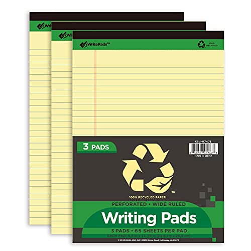 KAISA Yellow Legal Pads Writing Pads Recycled Paper 8.5"x11.75" Wide Ruled Perforated 50 sheets Hard Back Notepads 8-1/2"x 11-3/4" Writing Tablet Canary For Office Supplies (Canary 3pads) - color: Canary 3pad, size: 8.5x11.75inch