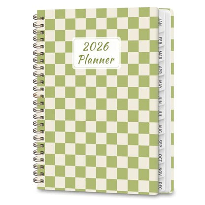 2026 Planner, Weekly and Monthly Calendar Academic Planning Book, Jan 2026 - Dec 2026, Agenda Calendar Planner for Office Supplies and Desk Accessories - A5 (6.3" x 8.5") - color: A-Green Grid