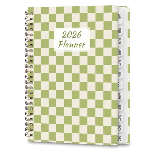 2026 Planner, Weekly and Monthly Calendar Academic Planning Book, Jan 2026 - Dec 2026, Agenda Calendar Planner for Office Supplies and Desk Accessories - A5 (6.3" x 8.5") - color: A-Green Grid
