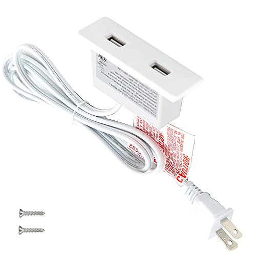 Powered USB Hub Socket Recessed USB Power Strip Outlet with Power Supply 2 USB Ports 2.1A Mounted into Bed Desk Table Sofa White - color: White