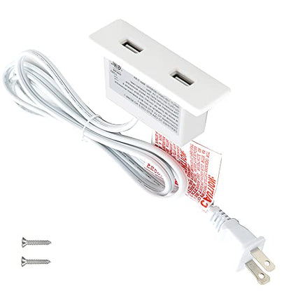 Powered USB Hub Socket Recessed USB Power Strip Outlet with Power Supply 2 USB Ports 2.1A Mounted into Bed Desk Table Sofa White - color: White
