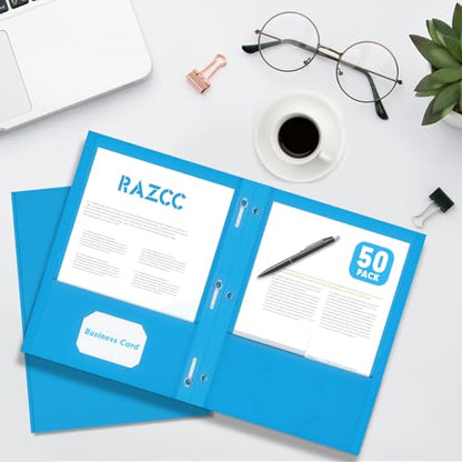 Two Pocket Folders, RAZCC 75 Pack Two Pocket Folders with Prongs, 3 Prong Folders Fit Letter Size Paper, Pocket File Folders for School Office Home Business, Blue - color: Blue