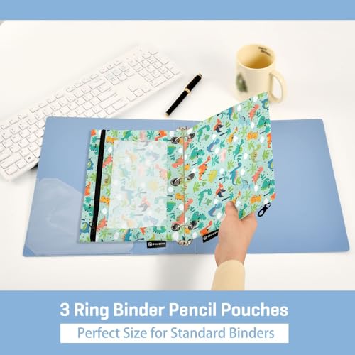 Funny Dinosaurs Pencil Pouches for 3 Ring Binder, Zipper Binder Pencil Case, 2 Pack Clear Window Case Bag for Office Organizers - color: Funny Dinosaurs
