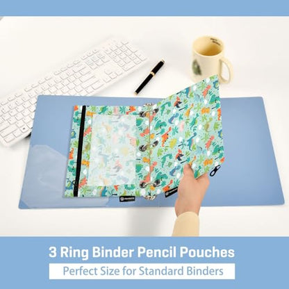 Funny Dinosaurs Pencil Pouches for 3 Ring Binder, Zipper Binder Pencil Case, 2 Pack Clear Window Case Bag for Office Organizers - color: Funny Dinosaurs