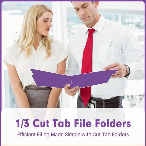 File Folder, PANDRI 120 Pack File Folder, 1/3 Cut Tab, Letter Size, Filing Folder for Office School Business, Purple - color: Purple