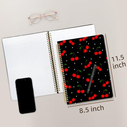 Cute Spiral Notebook journal A4 Aesthetic Pretty Design for Women Girls Kawaii with Pocket, 8.5 x 11 inch, Graph, Cherry - color: Cherry, style: Graph