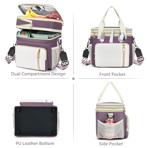 LOKASS Lunch Box & Lunch Bag for Women Men Double Deck, Large Insulated Adult Lunch Box Leakproof Lunchbox Cooler Bag for Work Picnic Beach,（Dark Pink 16L） - color: Dark Pink