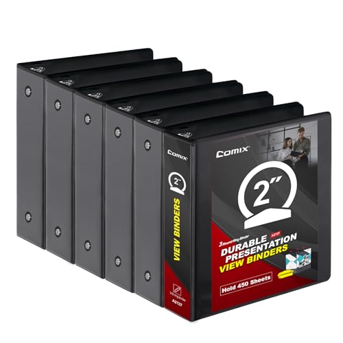 COMIX Sturdy 3 Ring Binder 2 inch with Clear View Cover, 2" Round Ring View Binder, PVC-Free, 450 Sheets Capacity of US Letter Size Paper, Office ＆ School Supplies, Pack of 6 (Black) - color: Black, size: 2 Inch, style: 6 Pack