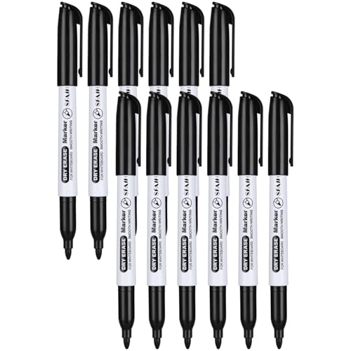 SFAIH Fine Tip Dry Erase Markers - 12 Pack Black Whiteboard Erasable Markers Bulk, Professional Starter Set for Office & Home Office. The Ideal Size for 1-2 Desks or a Small Team, Non-Toxic Easy Clean - color: Black, size: 1 Count (Pack of 12)