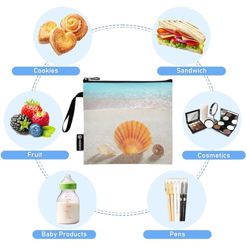 Reusable Food Storage Bags Beach Sea Shell 3 Pack Set Lunch Bag Compact Sandwich Snack Bag Small Medium Large for Lunch, Travel & Organization - color: Bag 21