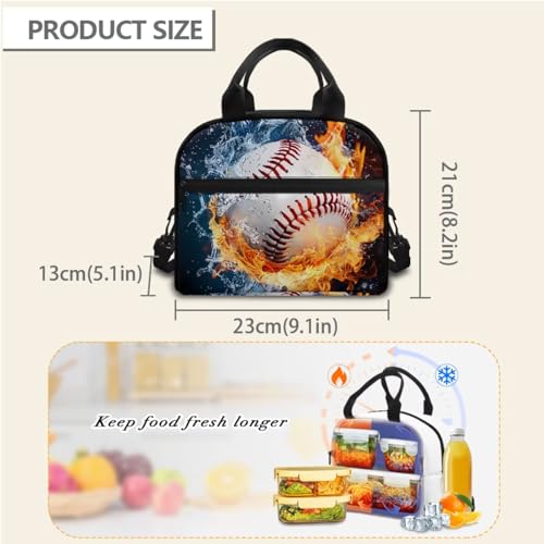 Horeset Baseball Flame Water Backpack for School Boys 3 Pack Casual Bookbags & Water Bottle Sling Bag & Picnic Lunch Bag Primary Middle School Rucksack with Breathable Padded Shoulder Straps - color: Baseball Flame Water