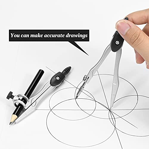 Unjoo Math Geometry Kit Sets 10 Piece Student Supplies, Compass Set, Black | Shatterproof Storage Box,Rulers,Protractor,Compass,Eraser,Pencil Sharpener,Lead Refills,for Classroom - color: Black1