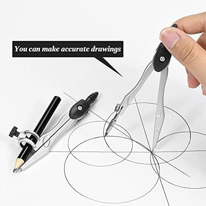 Unjoo Math Geometry Kit Sets 10 Piece Student Supplies, Compass Set, Black | Shatterproof Storage Box,Rulers,Protractor,Compass,Eraser,Pencil Sharpener,Lead Refills,for Classroom - color: Black1