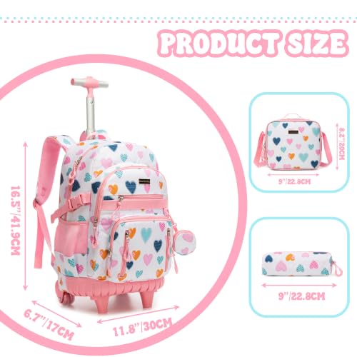 Meetbelify Rolling Backpack for Girls Boys Backpacks with Wheels Kids Carry on Luggage for Girls Boys - color: White Love